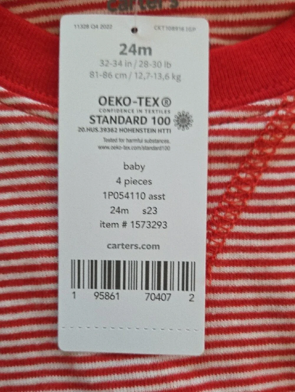 Carter's Red & White Striped Pocket Tee - 24M